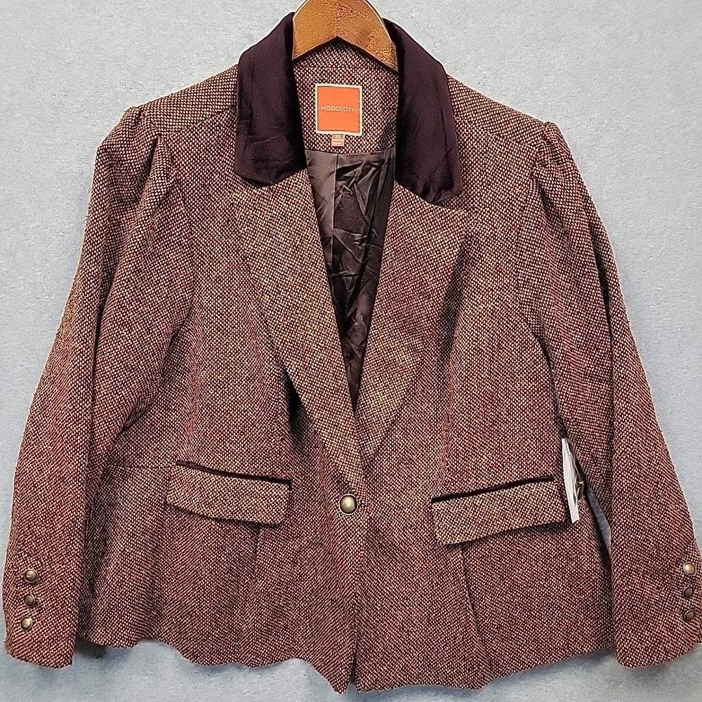 Modcloth Tweed Blazer in Brown and Black Collar